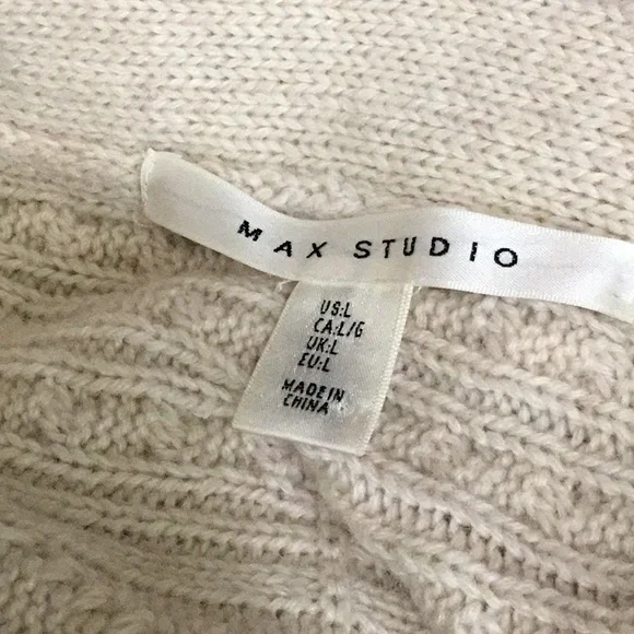 Max Studio Wool Alpaca Cable Knit Open Front Cardigan Sweater - Picture 4 of 5